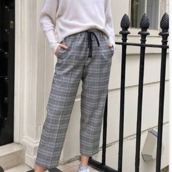 Aritzia Group Babaton Jimmy Grey Plaid Drawstring High Waisted Pants - Picture 1 of 5